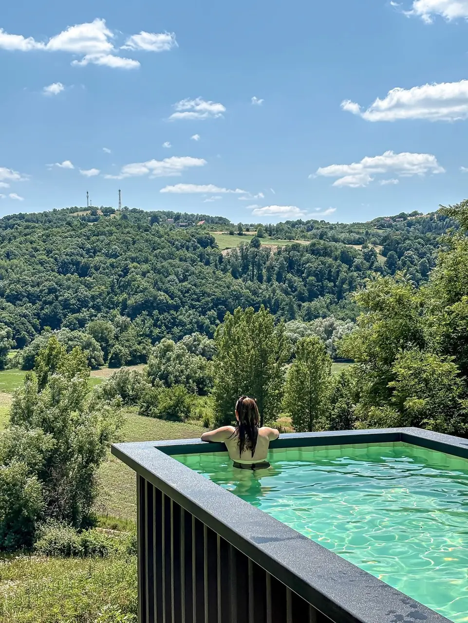 Containerpool mit Blick über die bewaldete Landschaft – No1Pool
